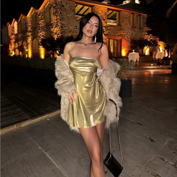 Zara Dresses & Skirts - Zara Mini Dress Party Gold Lingerie Style Coctail Night Out